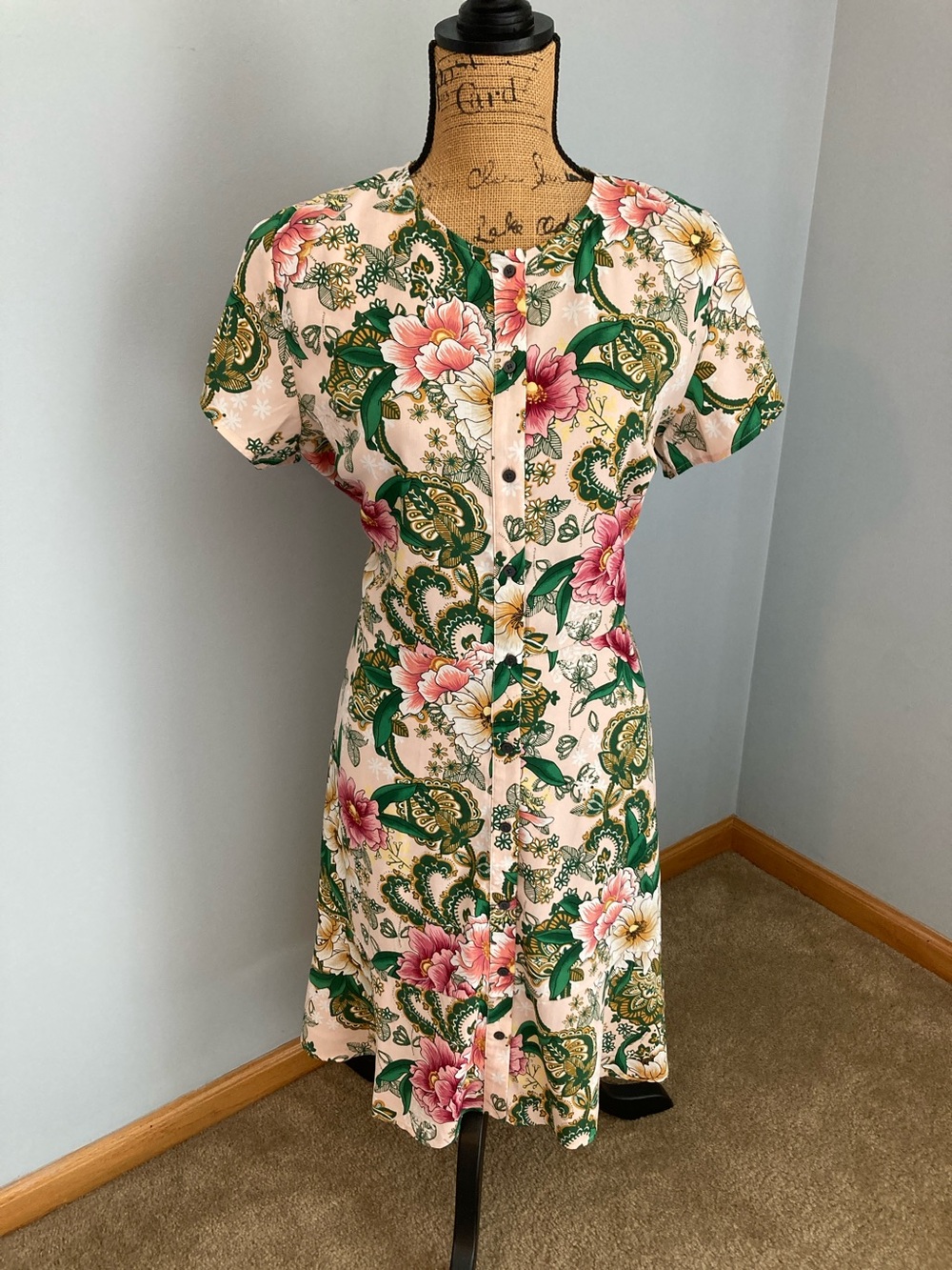 LOFT Pink Floral Button-Front Midi Dress Floral Women Size 14